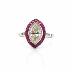 Bague Rétro Or blanc Diamant Rubis