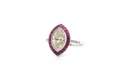 Bague Rétro Or blanc Diamant Rubis