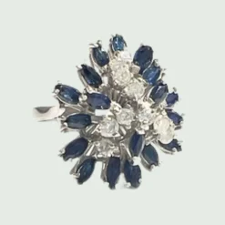 Bague rétro Or blanc Diamants Saphirs