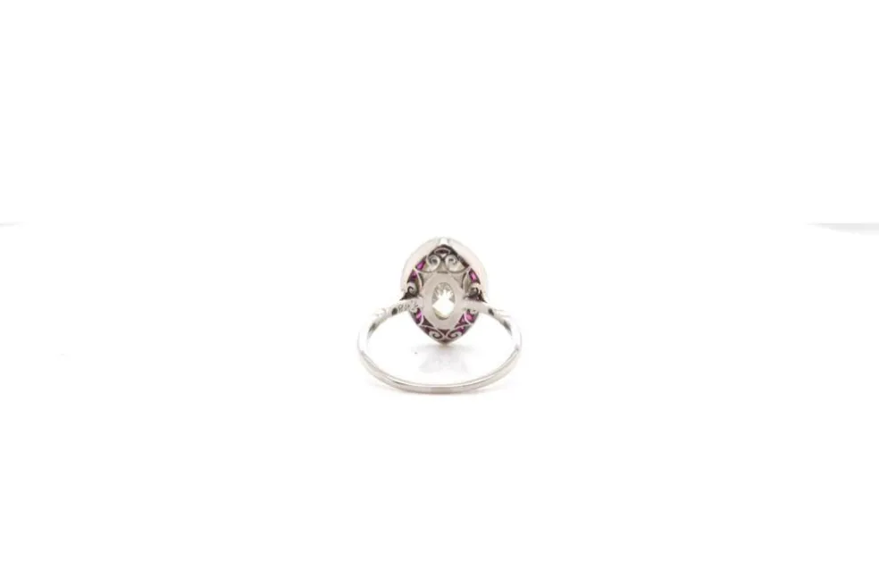 Bague Rétro Or blanc Diamant Rubis