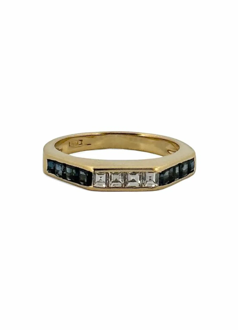 Bague rétro or jaune, diamants, saphirs