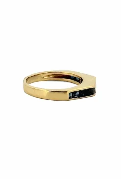 Bague rétro or jaune, diamants, saphirs