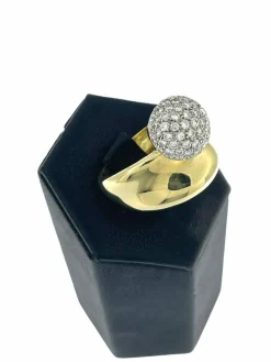 Bague rétro or jaune diamants certificat HRD