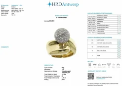 Bague rétro or jaune diamants certificat HRD