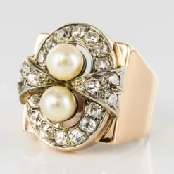 Bague rétro perles et diamants