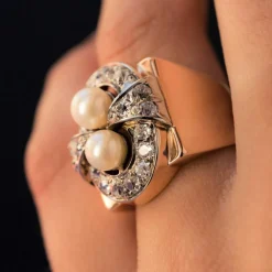 Bague rétro perles et diamants