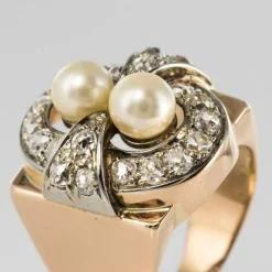Bague rétro perles et diamants