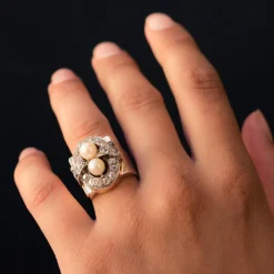 Bague rétro perles et diamants