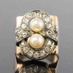Bague rétro perles et diamants