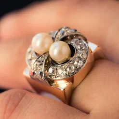 Bague rétro perles et diamants