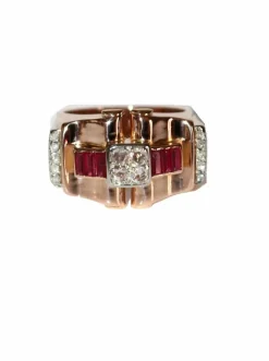Bague Rétro Rubis Diamants