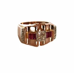 Bague Rétro Rubis Diamants