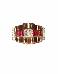 Bague Rétro Rubis Diamants