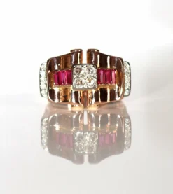 Bague Rétro Rubis Diamants