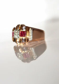 Bague Rétro Rubis Diamants