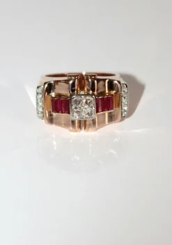 Bague Rétro Rubis Diamants