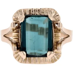 Bague rétro tourmaline indigolite en or
