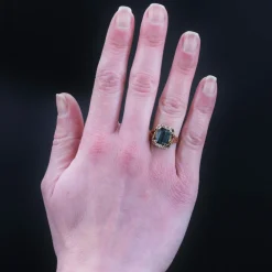 Bague rétro tourmaline indigolite en or