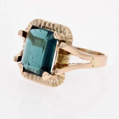 Bague rétro tourmaline indigolite en or