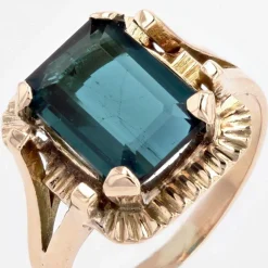 Bague rétro tourmaline indigolite en or