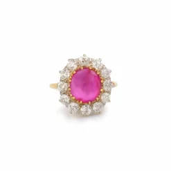 Bague rubis birman non chauffé 3.63 Carats diamants platine or jaune (Certificat)