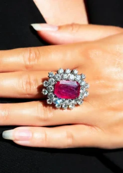 Bague Rubis Birman Non Chauffée et Diamants