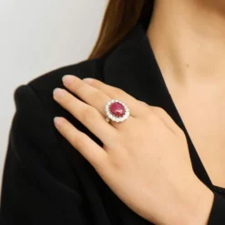 Bague Rubis cabochon & Diamants
