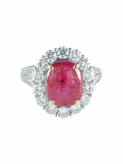 Bague Rubis cabochon Diamants