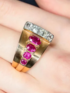 Bague rubis diamants or jaune