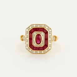Bague rubis et diamant or jaune