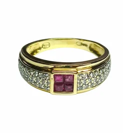 Bague rubis et diamants en or jaune