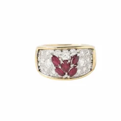 BAGUE RUBIS PAVEE DE DIAMANTS EN OR JAUNE 18K