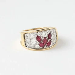 BAGUE RUBIS PAVEE DE DIAMANTS EN OR JAUNE 18K