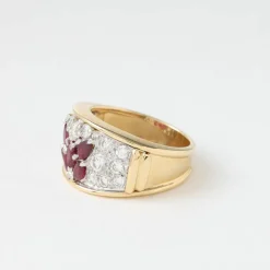 BAGUE RUBIS PAVEE DE DIAMANTS EN OR JAUNE 18K