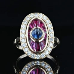 Bague rubis saphirs diamants style art déco