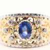 Bague saphir 0,95 carats, diamants, or bicolore