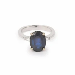 Bague Saphir 4.47 Carats Diamants Or Gris 18 Carats