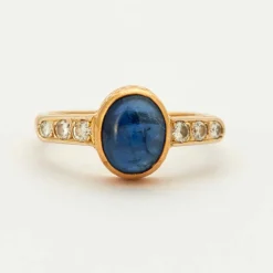 Bague Saphir Cabochon Diamants Or Jaune