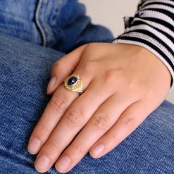 Bague Saphir Cabochon Diamants Or Jaune et Or Blanc