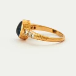 Bague Saphir Cabochon Diamants Or Jaune