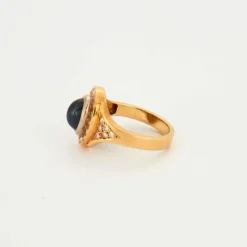Bague Saphir Cabochon Diamants Or Jaune et Or Blanc