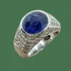 Bague saphir cabochon or blanc et diamants