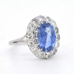 Bague Saphir Ceylan et Diamants, Vintage