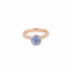 Bague saphir ceylan non chauffé 2.44 Carats diamants or rose (Certificat)