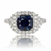 Bague saphir de Ceylan coussin et diamants