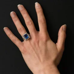 Bague Saphir de Ceylan et Diamants Art déco