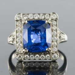 Bague Saphir de Ceylan et Diamants Art déco