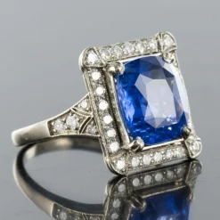 Bague Saphir de Ceylan et Diamants Art déco
