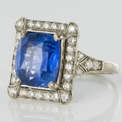 Bague Saphir de Ceylan et Diamants Art déco