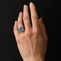 Bague Saphir de Ceylan et Diamants Art déco